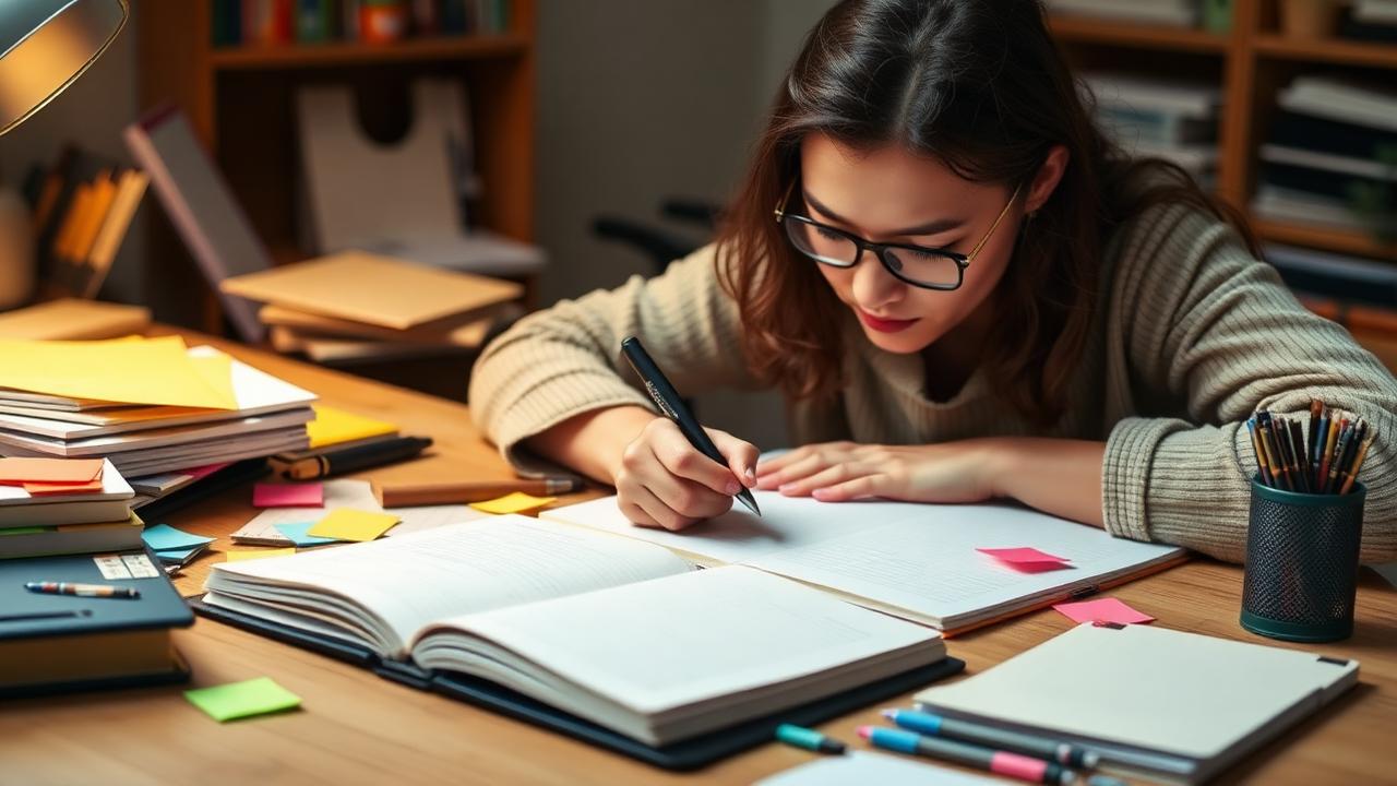 Osoba dorosła przy biurku z notatkami i karteczkami – organizacja pracy z ADHD